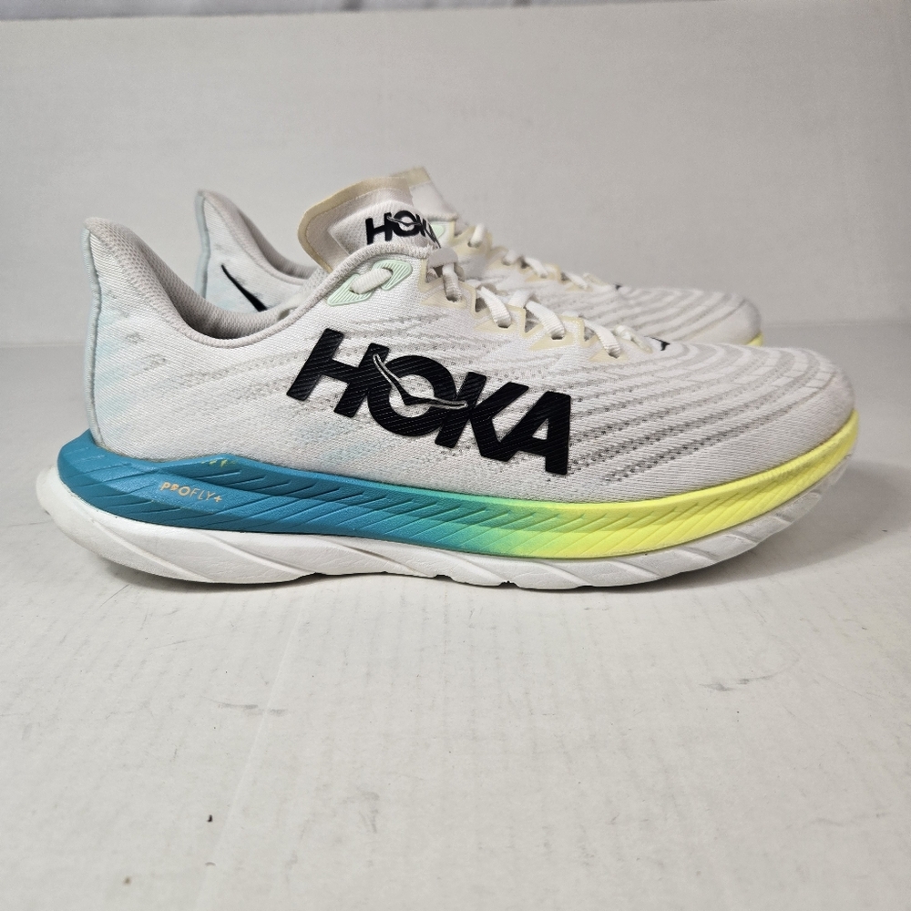 Size 11.5 - Hoka One One HOKA Mach 5 White Blue Glass Running Walk Workout